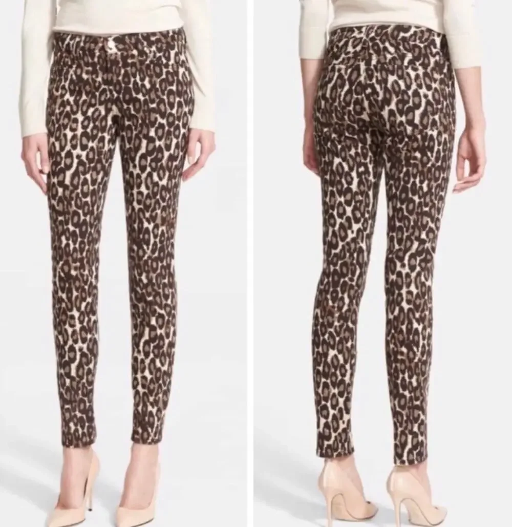 Kate Spade Broome Street Leopard Print Slim Fit Jeans 28 Pinup Rocker Chic EUC